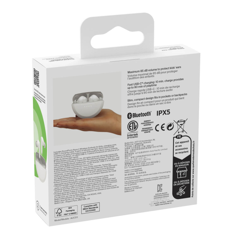 Belkin Bezprzewodowe słuchawki douszne dla dzieci, białe | PartsPC.pl
