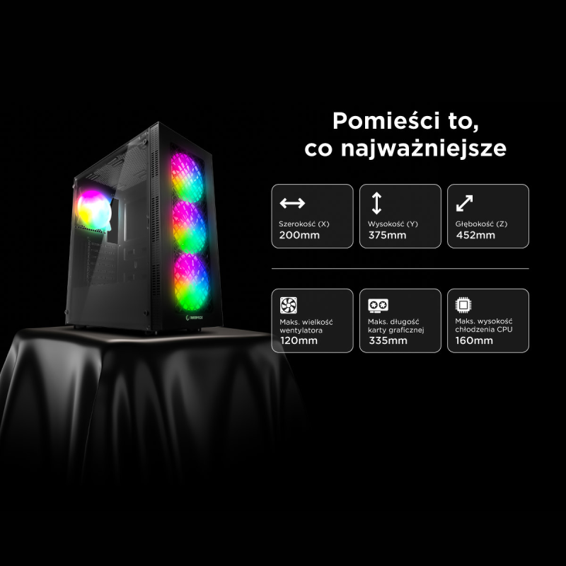 Rampage PLAID V1 Obudowa PC z oknem 4x wentylator 120mm... | PartsPC.pl
