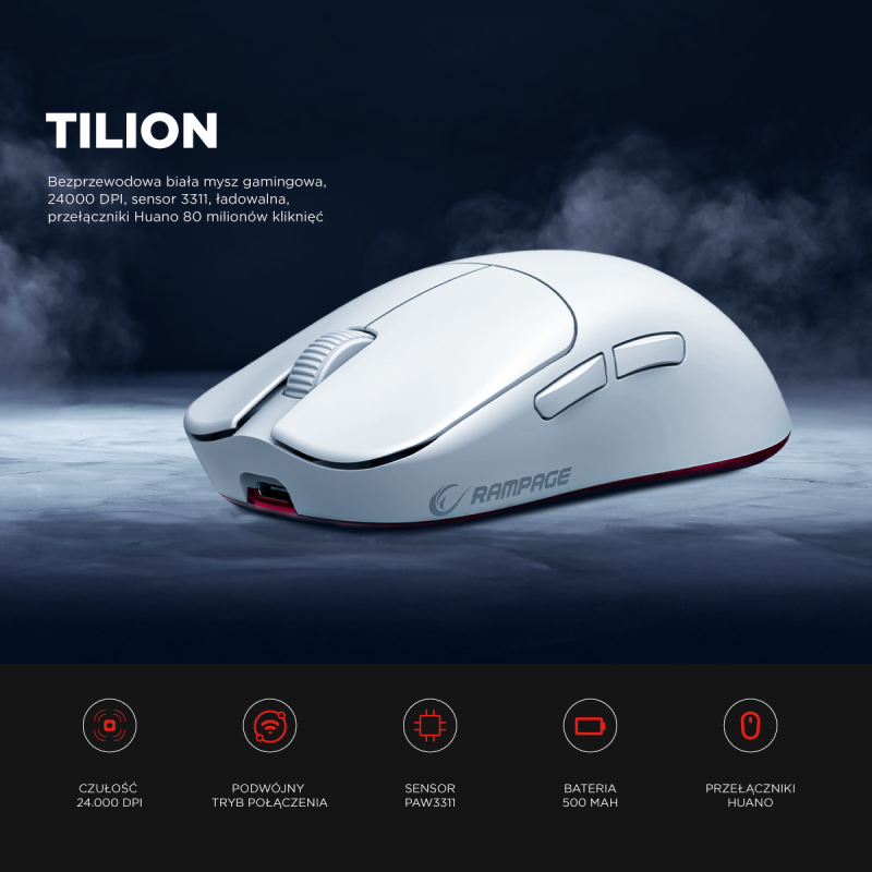 Rampage TILION Mysz bezprzewodowa Biała | PartsPC.pl