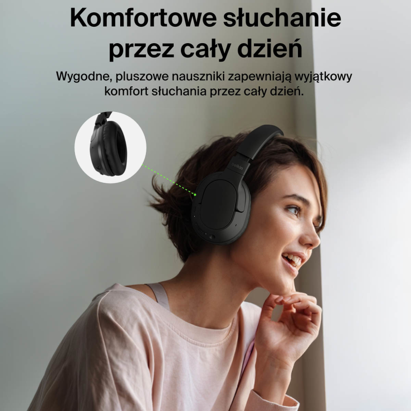 Belkin Słuchawki nauszne, bezprzewodowe, czarne | PartsPC.pl