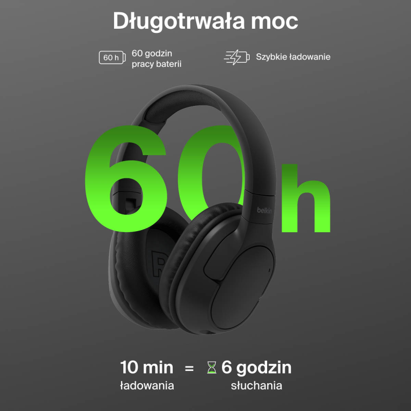 Belkin Słuchawki nauszne, bezprzewodowe, czarne | PartsPC.pl