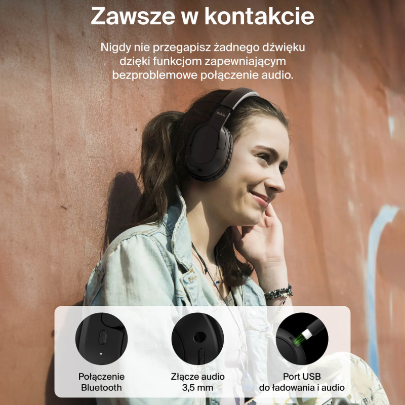 Belkin Słuchawki nauszne, bezprzewodowe, czarne | PartsPC.pl