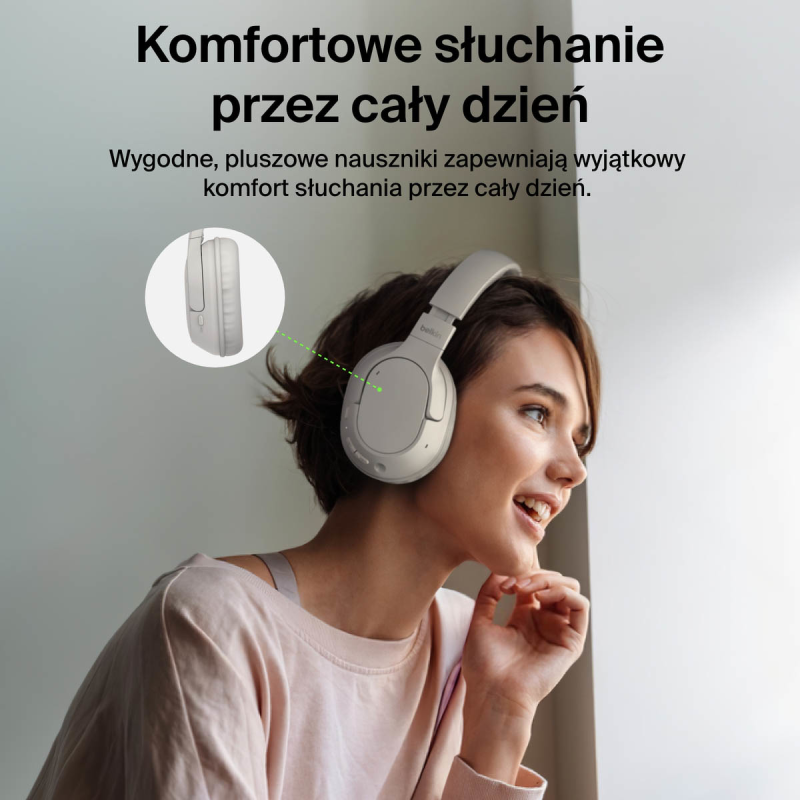 Belkin Słuchawki nauszne, bezprzewodowe, kremowe | PartsPC.pl