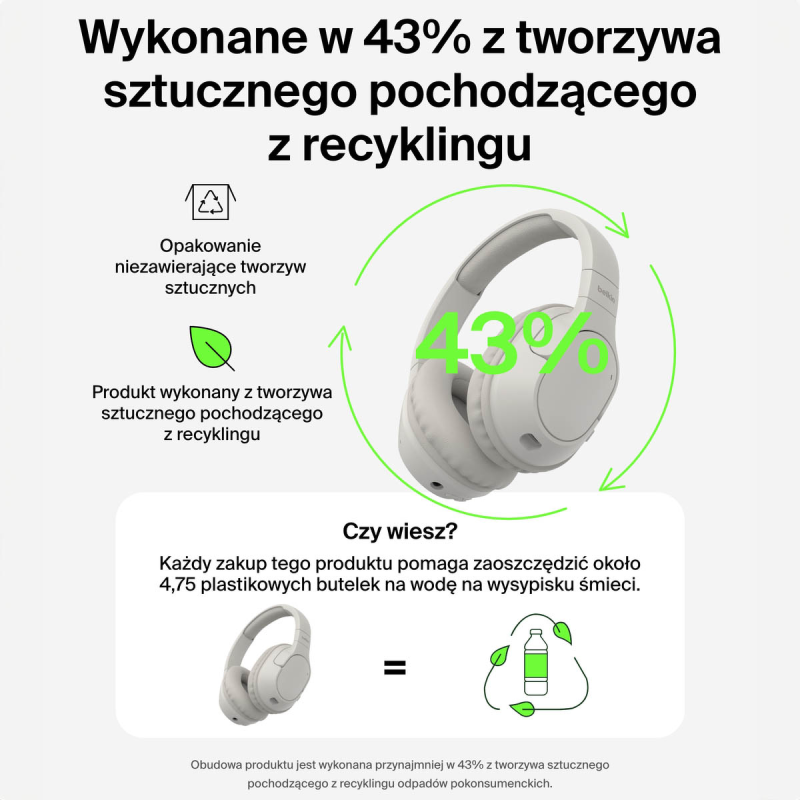 Belkin Słuchawki nauszne, bezprzewodowe, kremowe | PartsPC.pl