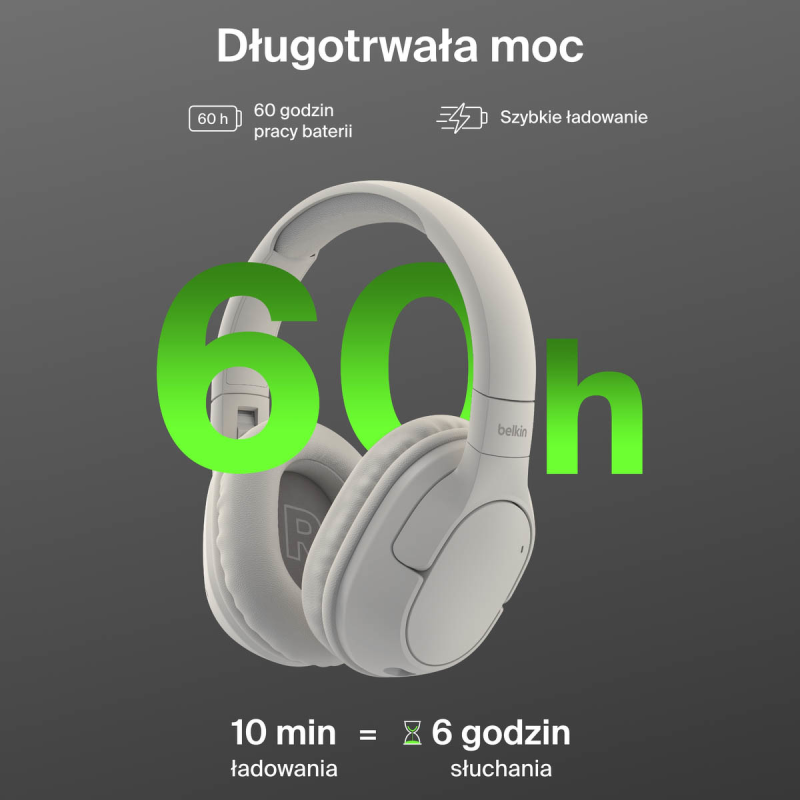 Belkin Słuchawki nauszne, bezprzewodowe, kremowe | PartsPC.pl