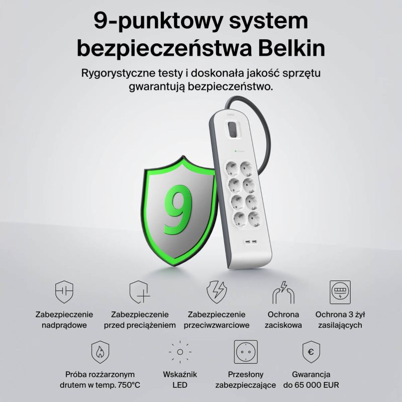 Belkin Listwa zasilająca przeciwprzepięciowa 900J, 8... | PartsPC.pl