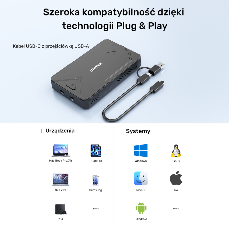 Unitek Obudowa dysku SSD M.2 NVMe i SATA 10Gbps USB | PartsPC.pl