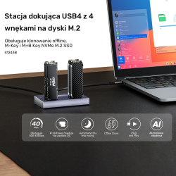 Unitek USB4 4-kieszeniowa stacja dokująca/ klonująca M.2... | PartsPC.pl