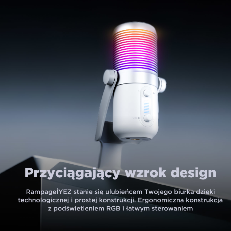 Rampage Diyez Mikrofon gamingowy dotykowy RGB USB-C biały | PartsPC.pl