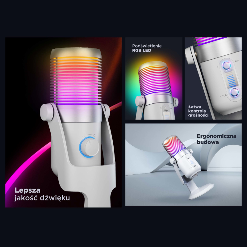 Rampage Diyez Mikrofon gamingowy dotykowy RGB USB-C biały | PartsPC.pl