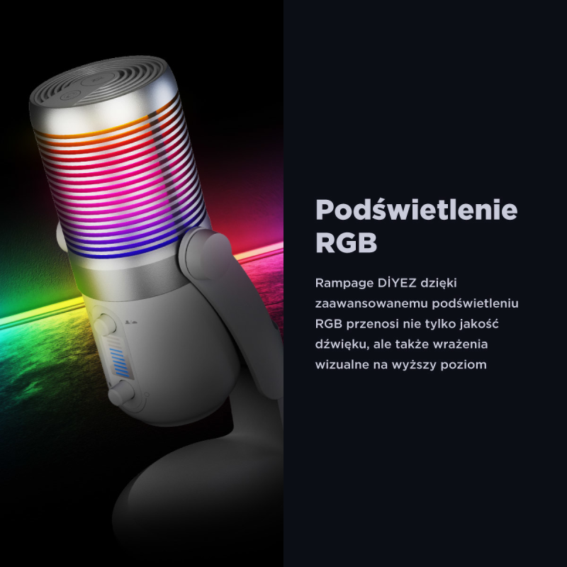 Rampage Diyez Mikrofon gamingowy dotykowy RGB USB-C biały | PartsPC.pl