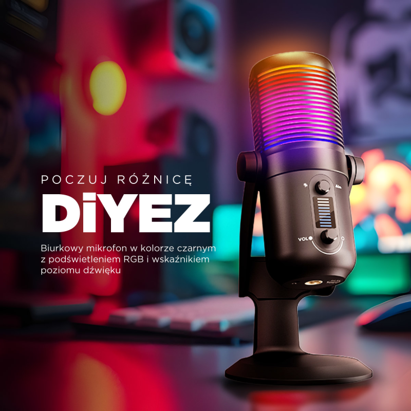 Rampage Diyez Mikrofon gamingowy dotykowy RGB USB-C czarny