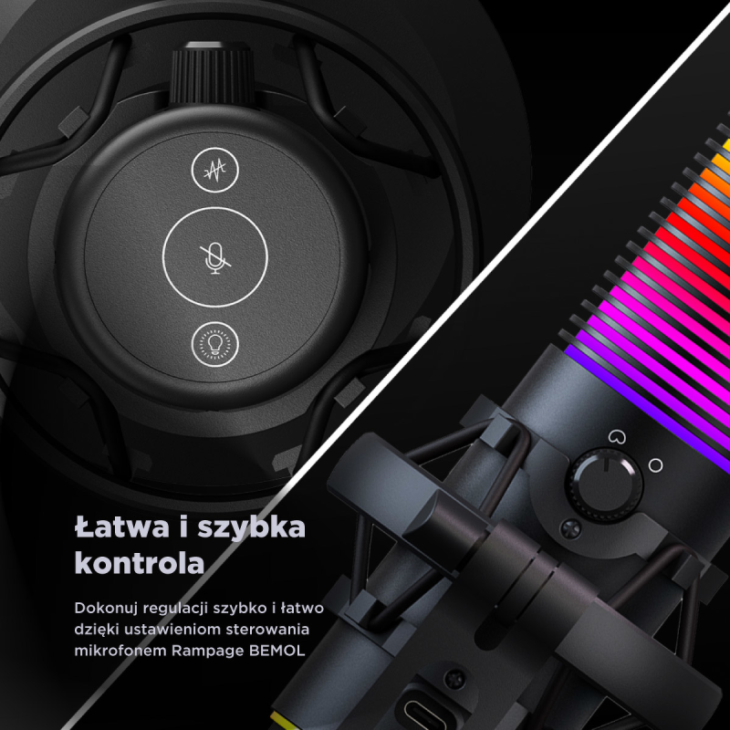 Rampage Bemol Mikrofon gamingowy/do podcastów RGB USB-C... | PartsPC.pl
