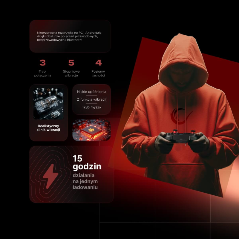 Rampage Hydra Pad bezprzewodowy RGB 2.4G Hall, spusty... | PartsPC.pl