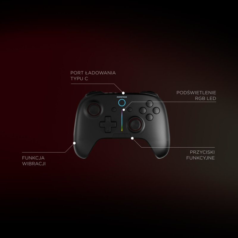 Rampage Hydra Pad bezprzewodowy RGB 2.4G Hall, spusty... | PartsPC.pl