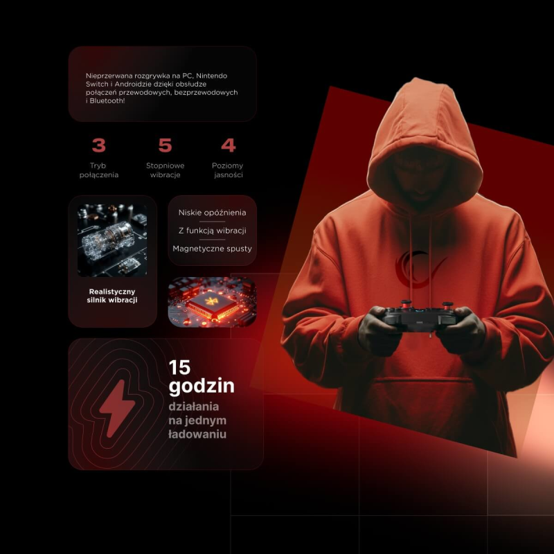 Rampage Hydra Pad bezprzewodowy RGB 2.4G Hall, spusty... | PartsPC.pl