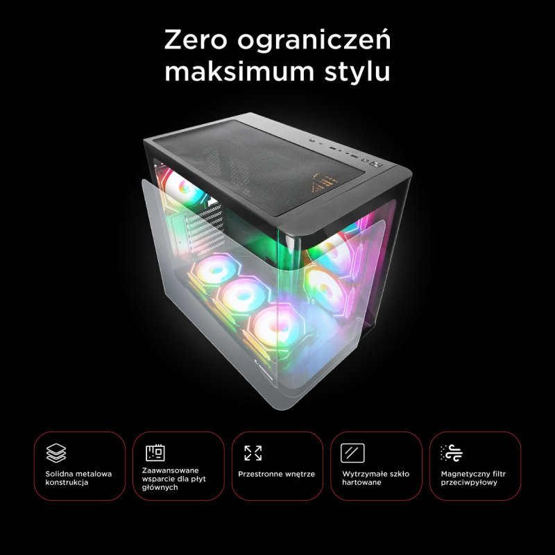 Rampage Loopy Obudowa PC akwarium 7x wentylator ARGB... | PartsPC.pl