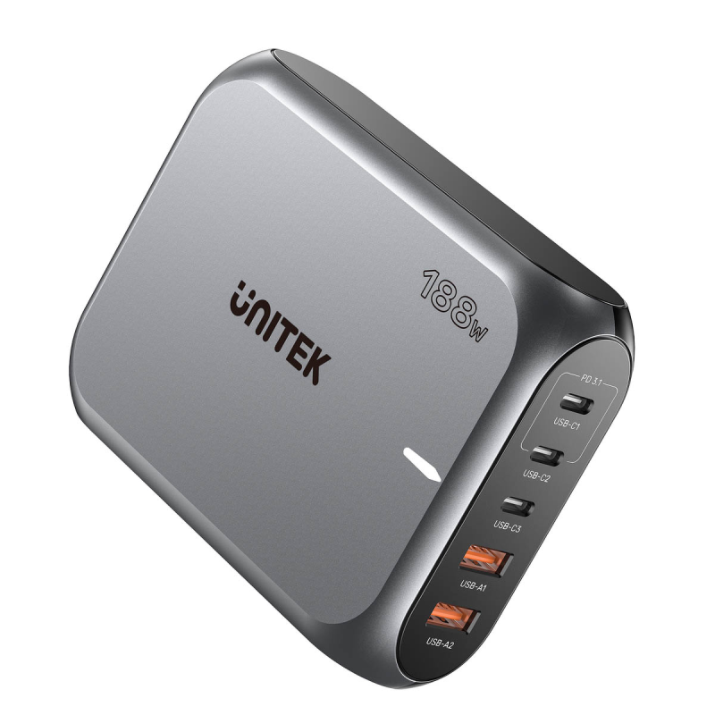 Unitek Szybka ładowarka sieciowa 2xUSB-A 3xUSB-C GAN 188W | PartsPC.pl