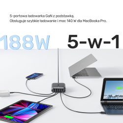 Unitek Szybka ładowarka sieciowa 2xUSB-A 3xUSB-C GAN 188W | PartsPC.pl