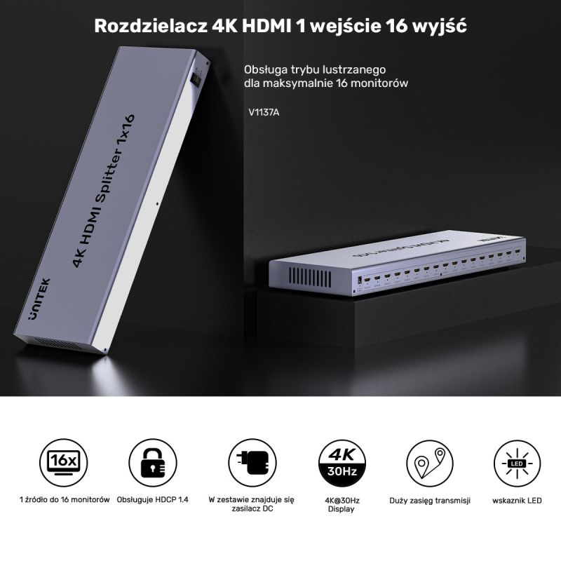 Rozdzielacz HDMI 4K 1 wejście 16 wyjść 4K@30Hz | PartsPC.pl