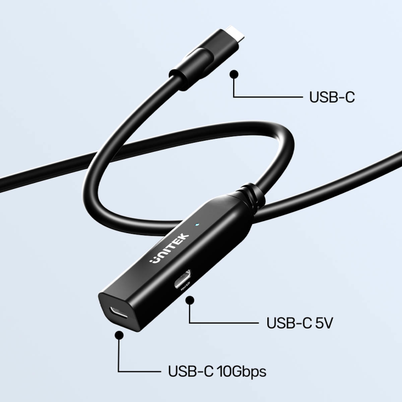 Unitek Kabel przedłużający USB-C 10 Gbps 5m, czarny | PartsPC.pl