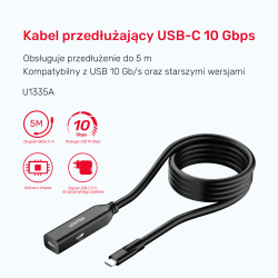 Unitek Kabel przedłużający USB-C 10 Gbps 5m, czarny | PartsPC.pl