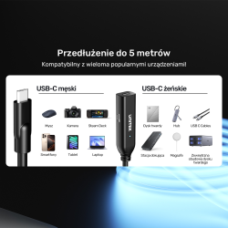 Unitek Kabel przedłużający USB-C 10 Gbps 5m, czarny | PartsPC.pl
