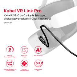 Unitek Kabel VR Link Pro USB-C do C obsługuje 5Gps i 60W | PartsPC.pl
