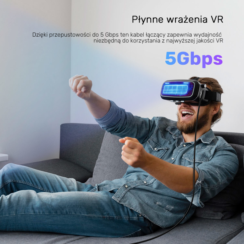 Unitek Kabel VR Link Pro USB-C do C obsługuje 5Gps i 60W | PartsPC.pl