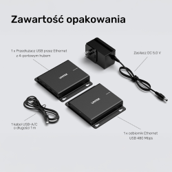 Unitek Przedłużacz USB-C na 4× USB-A przez Ethernet... | PartsPC.pl