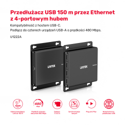 Unitek Przedłużacz USB-C na 4× USB-A przez Ethernet... | PartsPC.pl