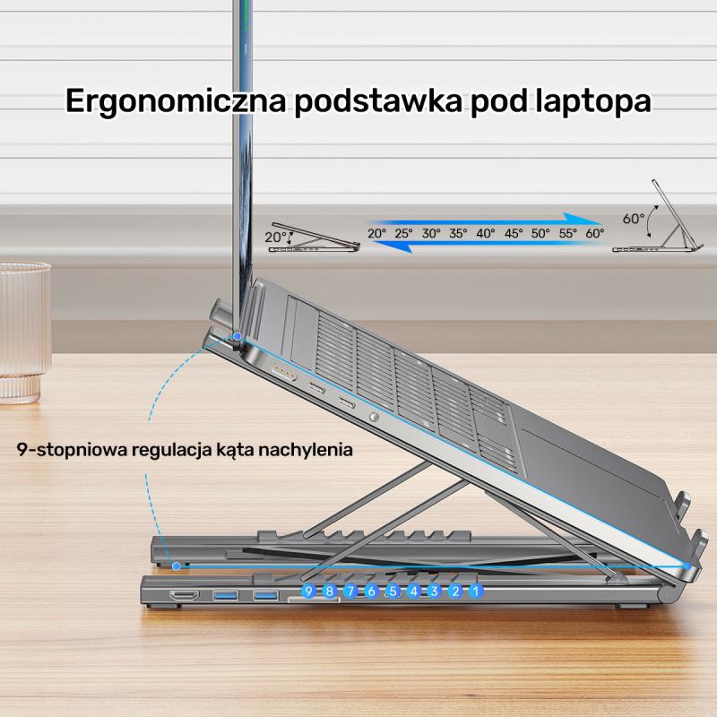 Unitek Podstawka regulowana pod laptop z hubem/HDMI/PD/SD | PartsPC.pl