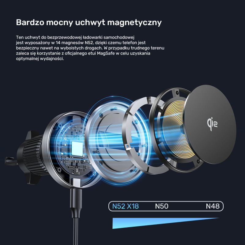 Uchwyt samochodowy Unitek Qi2 - Notebooki akcesoria | PartsPC.pl