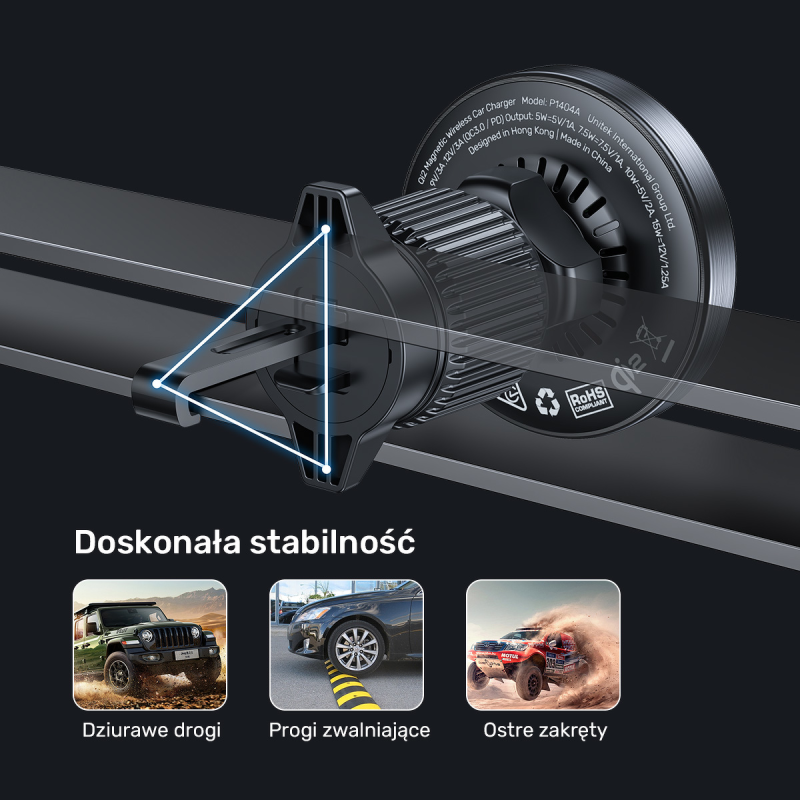 Uchwyt samochodowy Unitek Qi2 - Notebooki akcesoria | PartsPC.pl