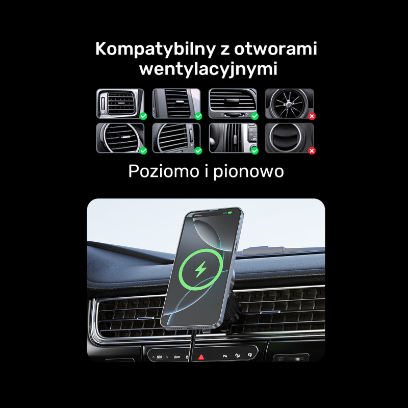 Uchwyt samochodowy Unitek Qi2 - Notebooki akcesoria | PartsPC.pl