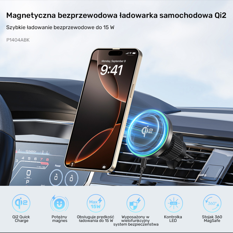 Uchwyt samochodowy Unitek Qi2 - Notebooki akcesoria | PartsPC.pl