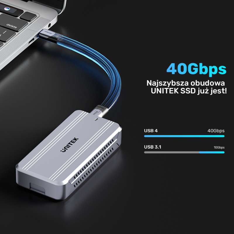 Unitek Aktywnie chłodzona obudowa M2 NvMe SSD USB4 40Gbps | PartsPC.pl