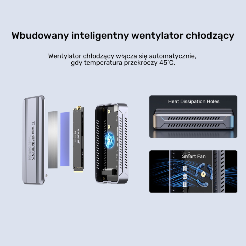 Unitek Aktywnie chłodzona obudowa M2 NvMe SSD USB4 40Gbps | PartsPC.pl