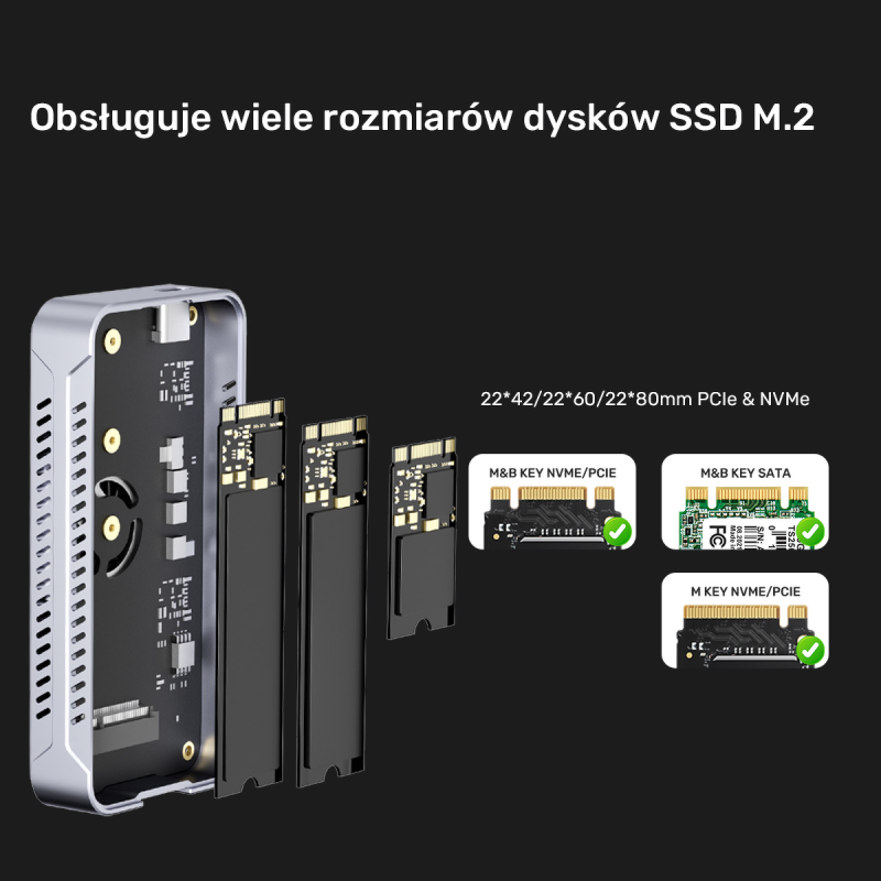Unitek Aktywnie chłodzona obudowa M2 NvMe SSD USB4 40Gbps | PartsPC.pl