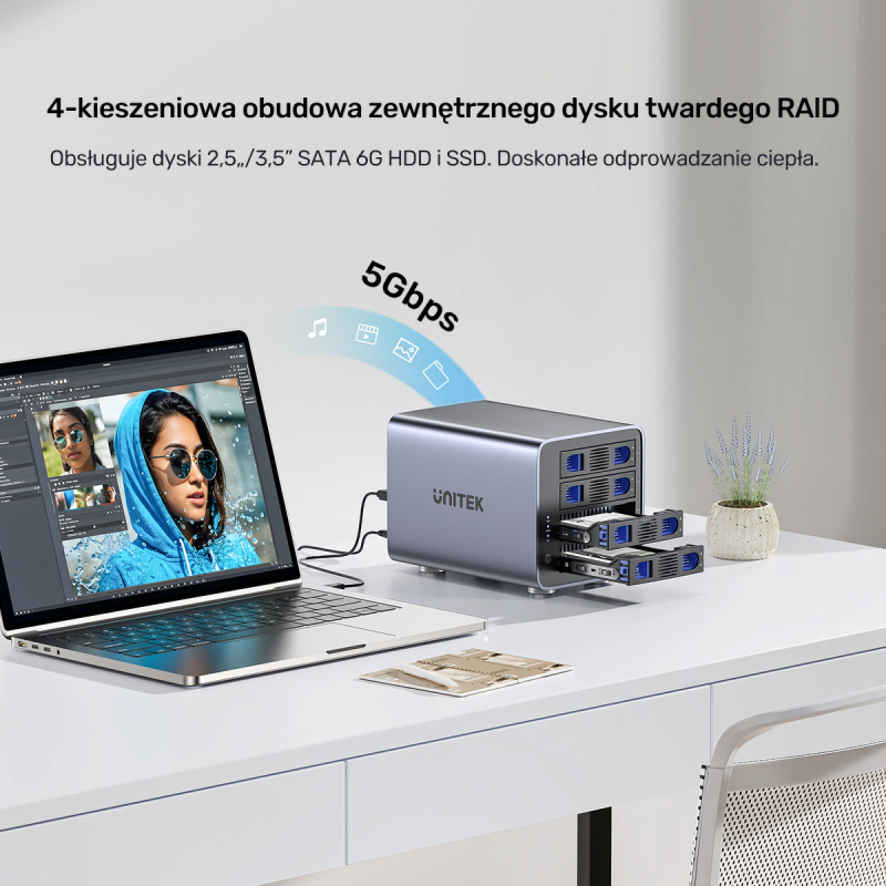 4-dyskowa obudowa RAID  0/1/5/10 / JBOD/ PM Unitek | PartsPC.pl
