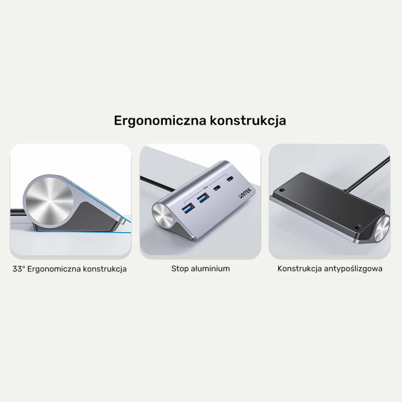 Unitek Hub alumininiowy USB-A/USB-C z 4 portami 5Gbps | PartsPC.pl