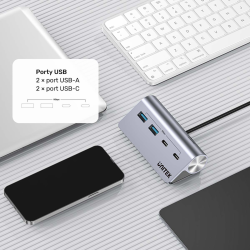 Unitek Hub alumininiowy USB-A/USB-C z 4 portami 5Gbps | PartsPC.pl