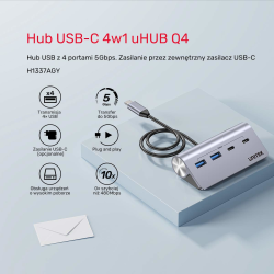Unitek Hub alumininiowy USB-A/USB-C z 4 portami 5Gbps | PartsPC.pl