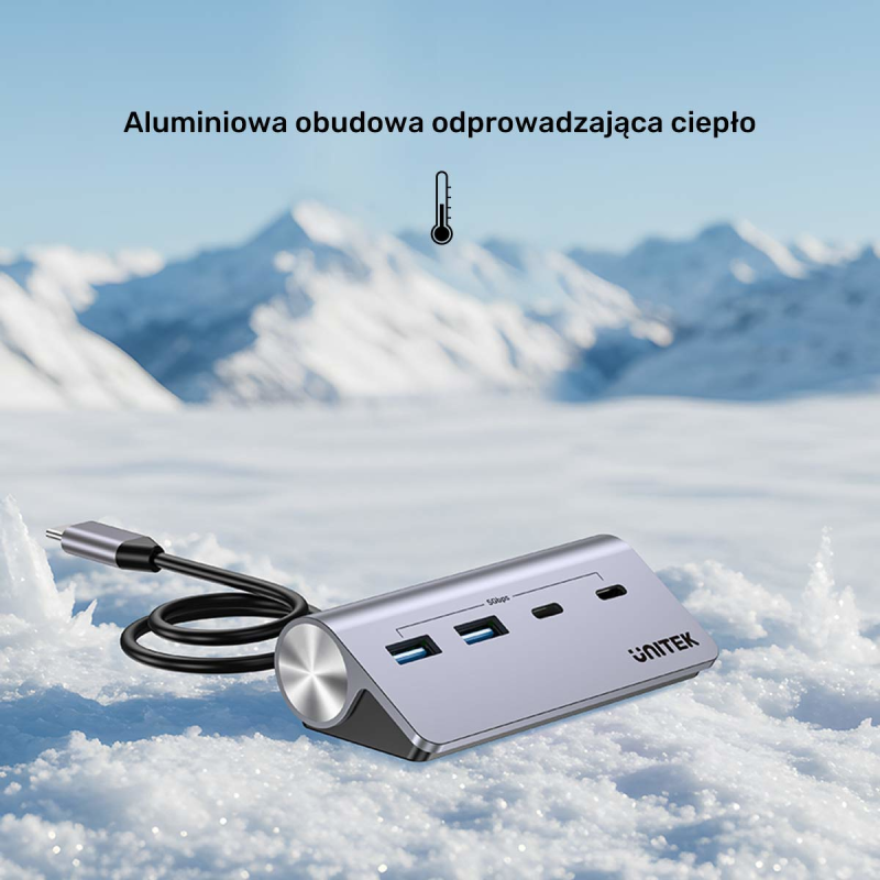 Unitek Hub alumininiowy USB-A/USB-C z 4 portami 5Gbps | PartsPC.pl