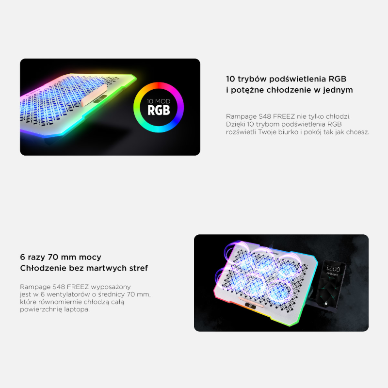 Rampage FREEZ Podstawka chłodząca pod laptop 9-17'' RGB... | PartsPC.pl