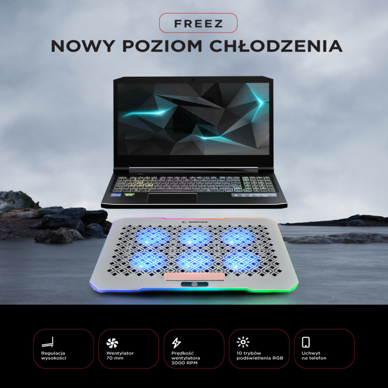 Rampage FREEZ Podstawka chłodząca pod laptop 9-17'' RGB... | PartsPC.pl