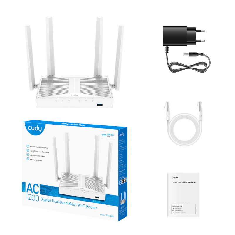 CUDY WR1300S | router, Wi-Fi 5, 2,4GHz/5GHz, Gigabit, USB | PartsPC.pl