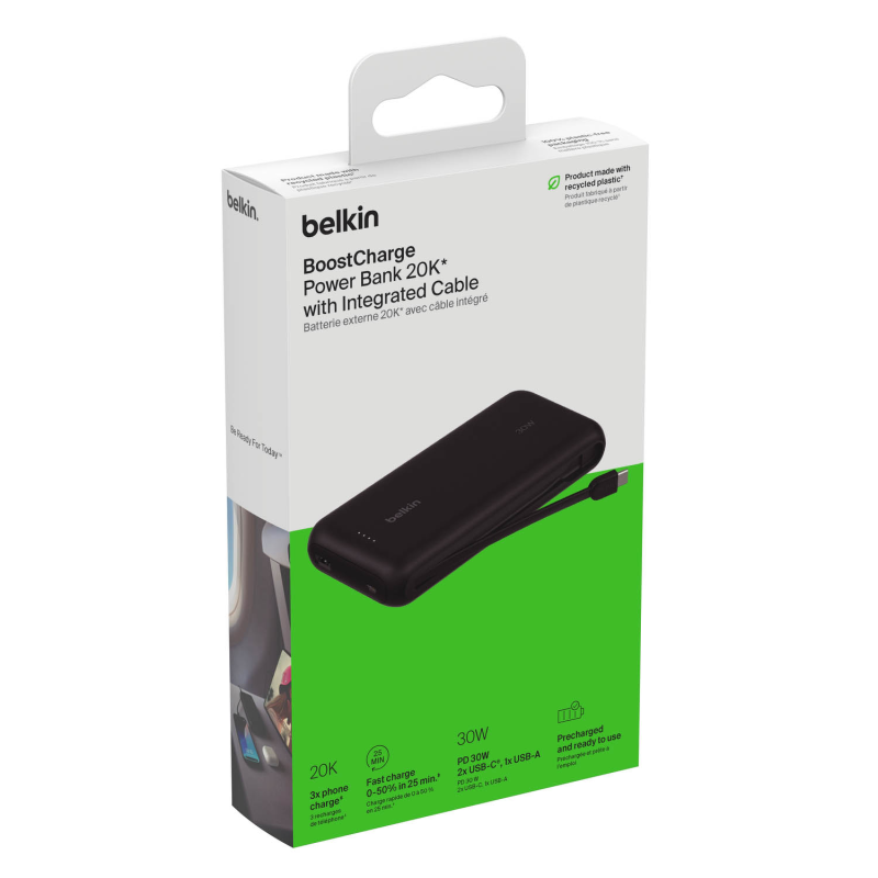 Belkin Powerbank 20 000 mAh, 30W, wbudowany kabel USB-C... | PartsPC.pl