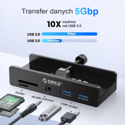 Orico Hub USB-C 5Gbps aktywny, przykręcany, 2x USB-A... | PartsPC.pl