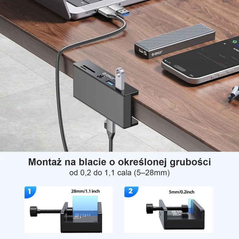 Orico Hub USB-C 5Gbps aktywny, przykręcany, 2x USB-A... | PartsPC.pl